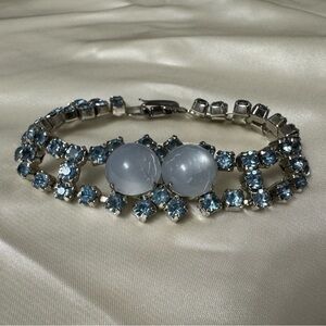 Coro “Moonglow” Silver Blue Bracelet with Rhinestone Accents